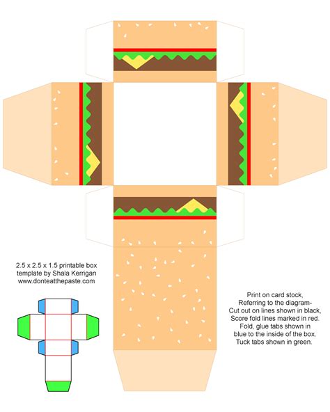 Printable cheeseburger gift boxes | Paper toys template, Box template printable, Paper crafts