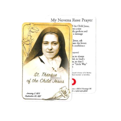 St. Therese Prayer Card - Society of the Little Flower - US