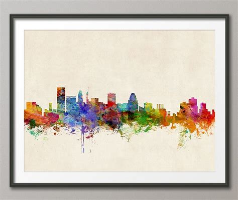 Baltimore Skyline Baltimore Maryland Cityscape Art Print - Etsy