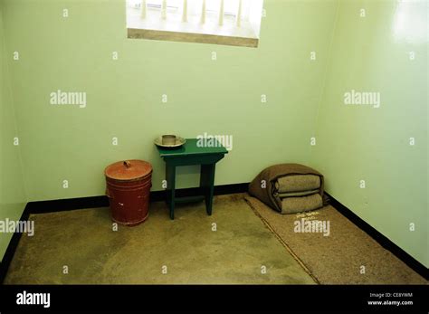 Prison cell of Nelson Mandela on Robben Island off the coast of Cape Town, Western Cape, South ...