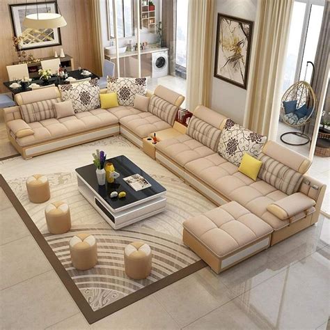 Modern Leather Sofa Set Designs For Living Room : Shaped Sofa Living ...