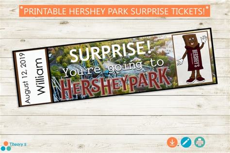 Printable and Editable Tickets to Hershey Park // Adobe | Etsy