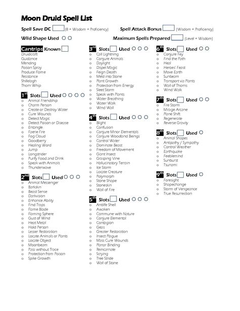 5E Druid Spell Lists - Album on Imgur | Mappe, Cose