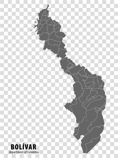 Mapa en blanco Departamento Bolívar de Colombia. Mapa de alta calidad Bolívar con municipios en ...