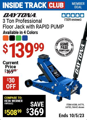 DAYTONA 3 Ton Professional Rapid Pump Floor Jack for $139.99 – Harbor Freight Coupons