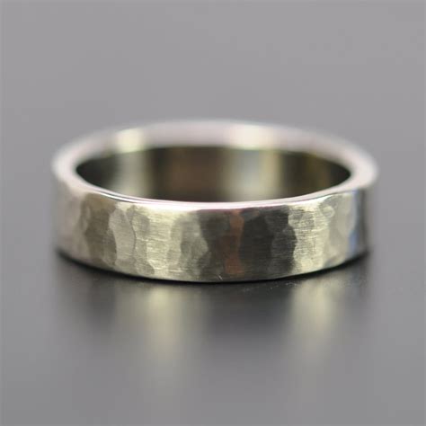 Men's 5mm White Gold Hammered Wedding Band 14K Palladium