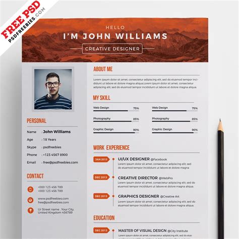 Free Creative Resume Template PSD – Download PSD