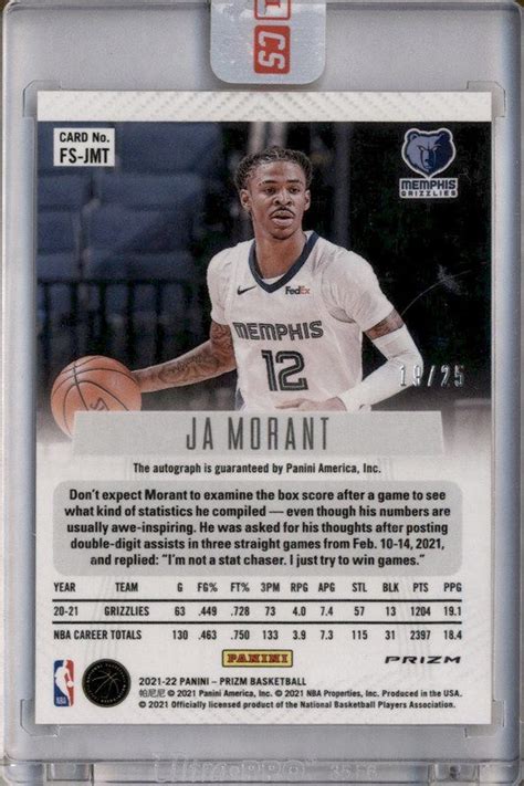 2021 Panini Prizm Flashback Signatures Prizms Mojo Ja Morant Autograph Auto /25 – Burbank ...