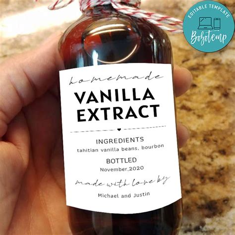 Printable Homemade Vanilla Extract Instructions Label Template ...
