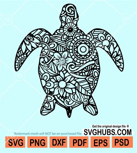 Turtle mandala svg, Mandala svg, mandala turtle, turtle svg, turtle zentangle svg