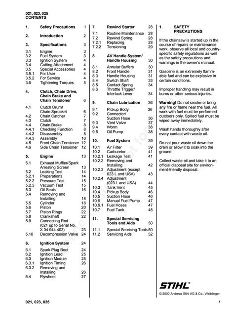 Stihl 021 Chainsaw Service Repair Manual by f3uf579 - Issuu