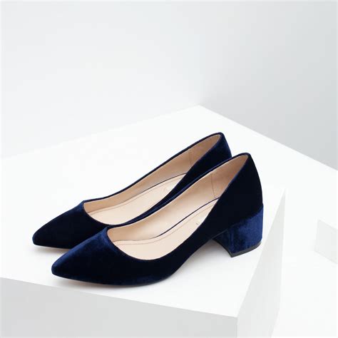 Zara Block Heel Velvet Shoes in Blue | Lyst