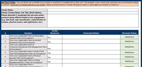 Third Party Vendor Risk Assessment Template