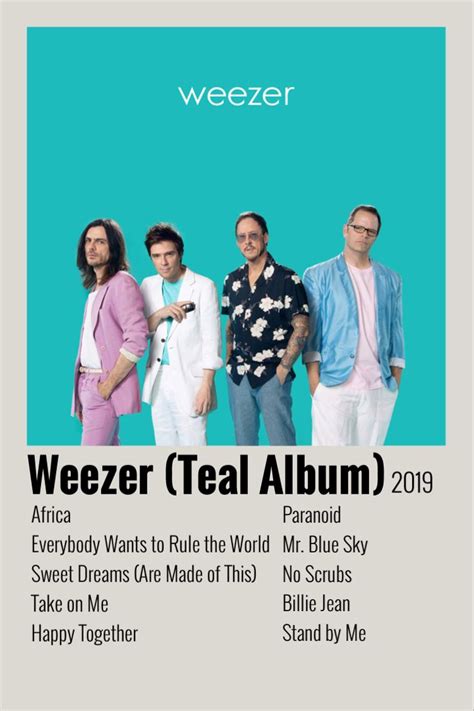 weezer's poster for their album, featuring four men in pink and blue