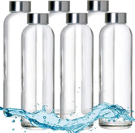 Glass Bottles - 6-Pack -18oz Juice & Beverage Water Bottle- with Leak Proof Lids - Includes ...