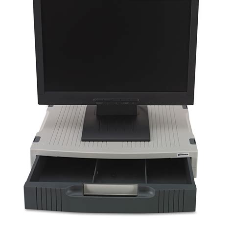 Single-Level Monitor Stand w/Storage Drawer, 15 x 11 x 3, Light Gray ...