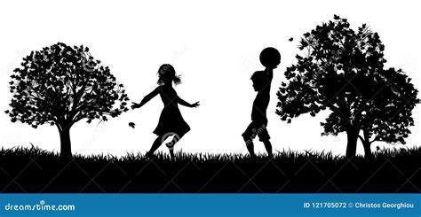 Kids Playing in the Park Silhouette Stock Vector - Illustration of ...