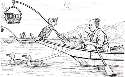 Ukai Japan Cormorant Fishing coloring page | Free Printable Coloring Pages