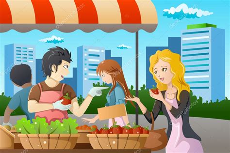 People shopping in farmers market — Stock Vector © artisticco #41521817