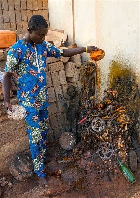 Benin, West Africa, Bonhicon, offerings to ogun god altar made with ...