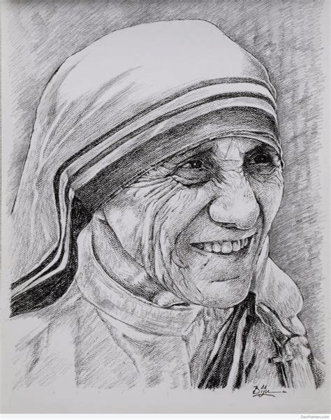 Pencil Sketch Of Mother Teresa - Desi Painters