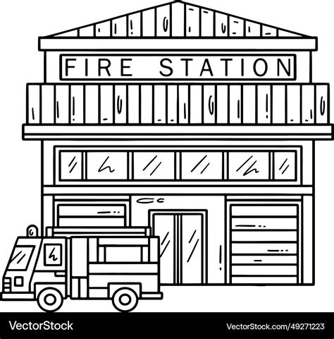 Firefighter station isolated coloring page Vector Image