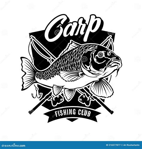 Carp Fishing Logo Design in Hang Drawn Style Stock Vector - Illustration of retro, fisherman ...