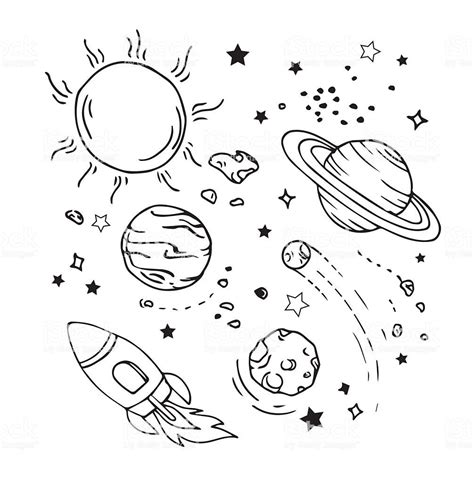 Vector of hand draw set of space icon - Royalty-free Art stock vector Space Drawings, Easy ...