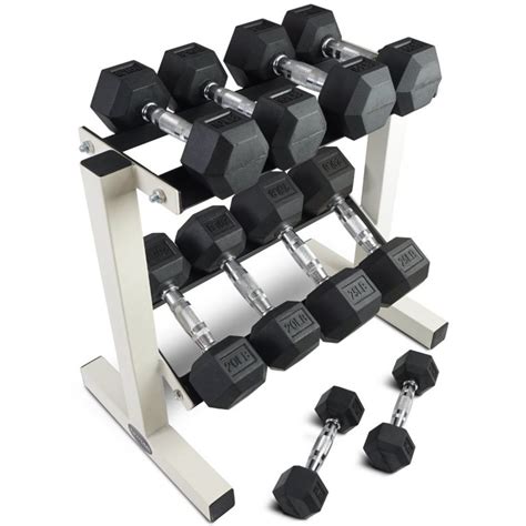 Titan Fitness Rubber Coated Hex Dumbbell Weights of 5 – 25 lbs Training Set with Rack Review ...