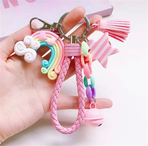 Kawaii Rainbow Keychains Set Cute Keychains Bell - Etsy UK