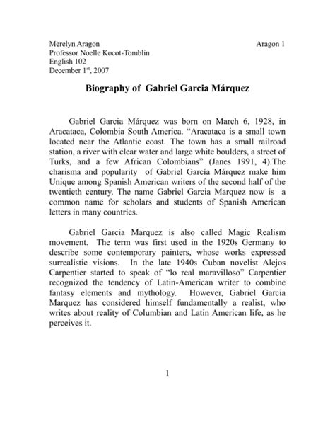 Biography of Gabriel Garcia Marquez