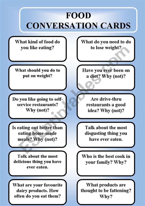 food - conversation cards (editable) - ESL worksheet by dobrawaa