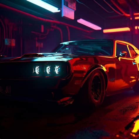 Premium AI Image | chevy muscle car cyberpunk illustration portrait image wallpaper scene neon ...