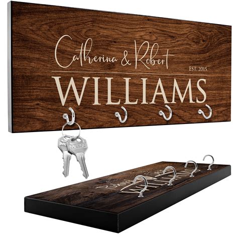 Personalized Key Holder for Wall, Housewarming Gifts for Couple w/ Last Name, New Home Gift for ...