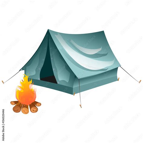 Cartoon tent and set bonfire isolated. Objects bonfire, tents. Tents ...