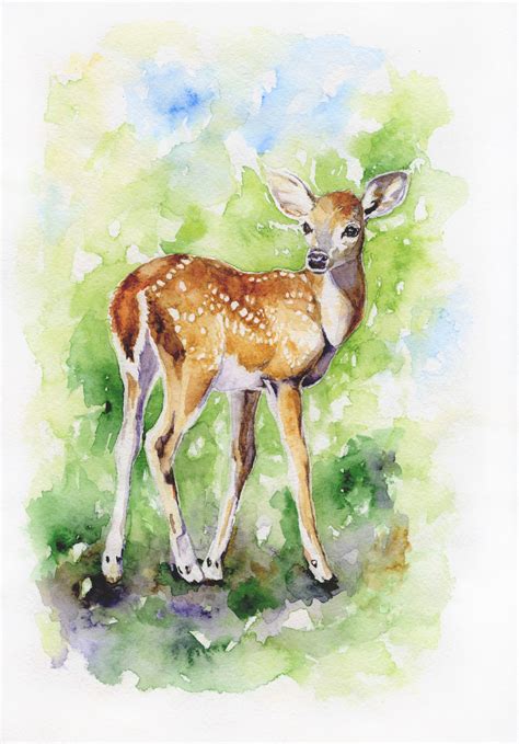 Watercolor baby deer original painting for woodland nursery Wildlife ...