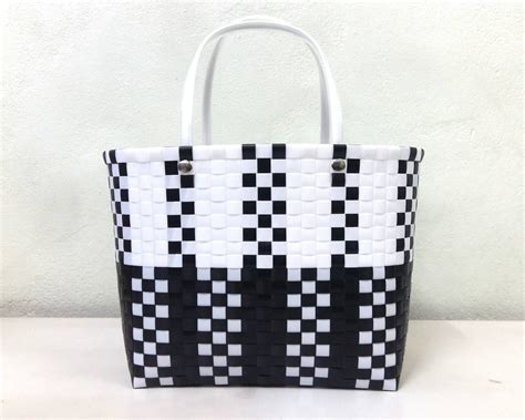 Plastic woven tote bag made of recycled plastic Black and | Etsy