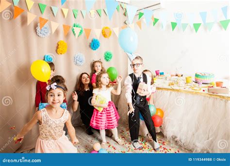 Bright Children Celebrate Birthday Stock Photo - Image of colourful, happy: 119344988