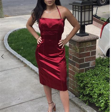 GORGEOUS Satin Ruby Red Dress!! Absolutely perfect... - Depop