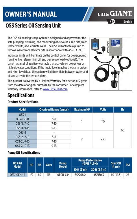 LITTLE GIANT OS3 SERIES OWNER'S MANUAL Pdf Download | ManualsLib