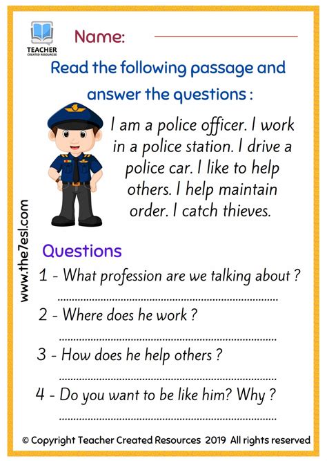 Reading Comprehension ( Professions ) - English Created Resources