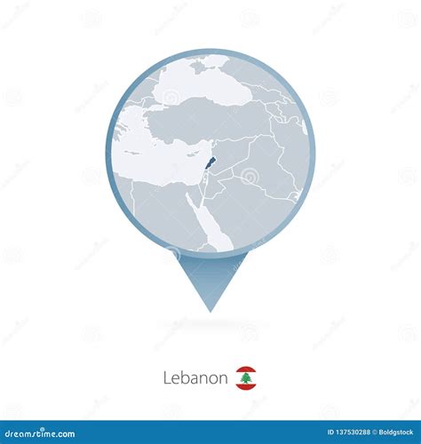 Map Pin with Detailed Map of Lebanon and Neighboring Countries Stock ...