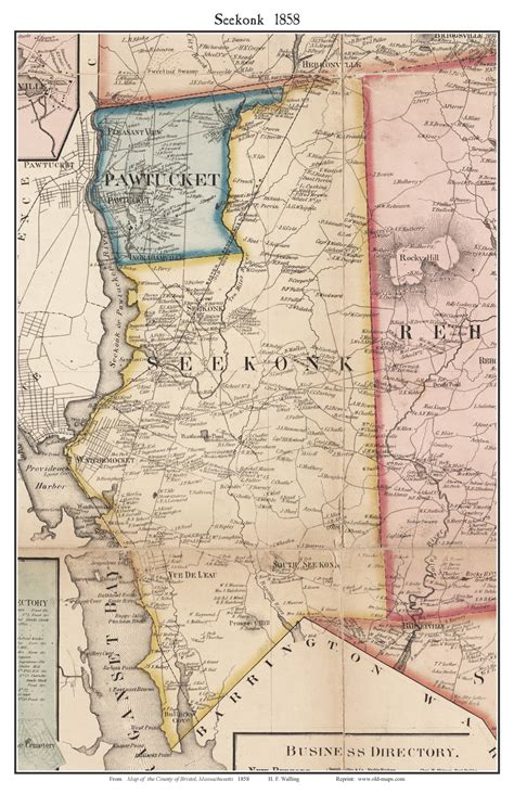 Seekonk, Massachusetts 1858 Old Town Map Custom Print - Bristol Co ...