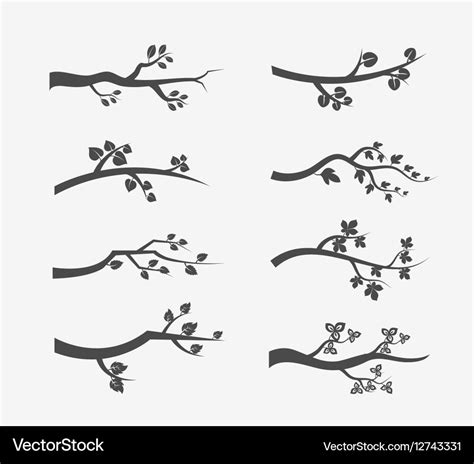 Tree branches silhouette with leaves Royalty Free Vector