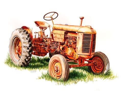 Vintage 1940 Case farm tractor in watercolor - www.coakleycollection.com | Watercolor paintings ...