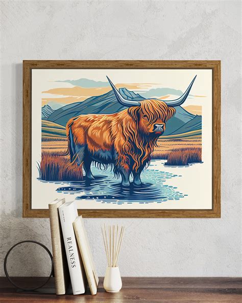 Digital File of a Highland Cow Canvas Wall Art, Farmhouse Decor Cow Brown Cow Rustic Wall Decor ...