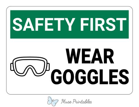 Printable Wear Goggles Safety First Sign