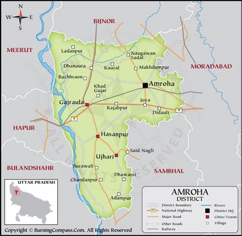 Amroha District Map, District Map of Amroha, Uttar Pradesh, India