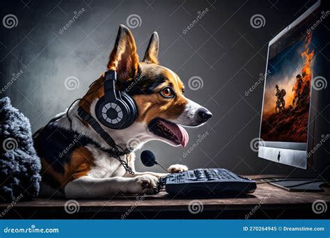 Dog As Video Game Live Stream Gamer Use PC Computer for Entertainment ...