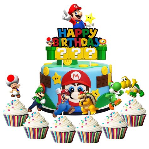 Buy 7pcs Acrylic Super Mario Happy Birthday, Mario Bros Smash Cake Topper, Party Supplies for ...